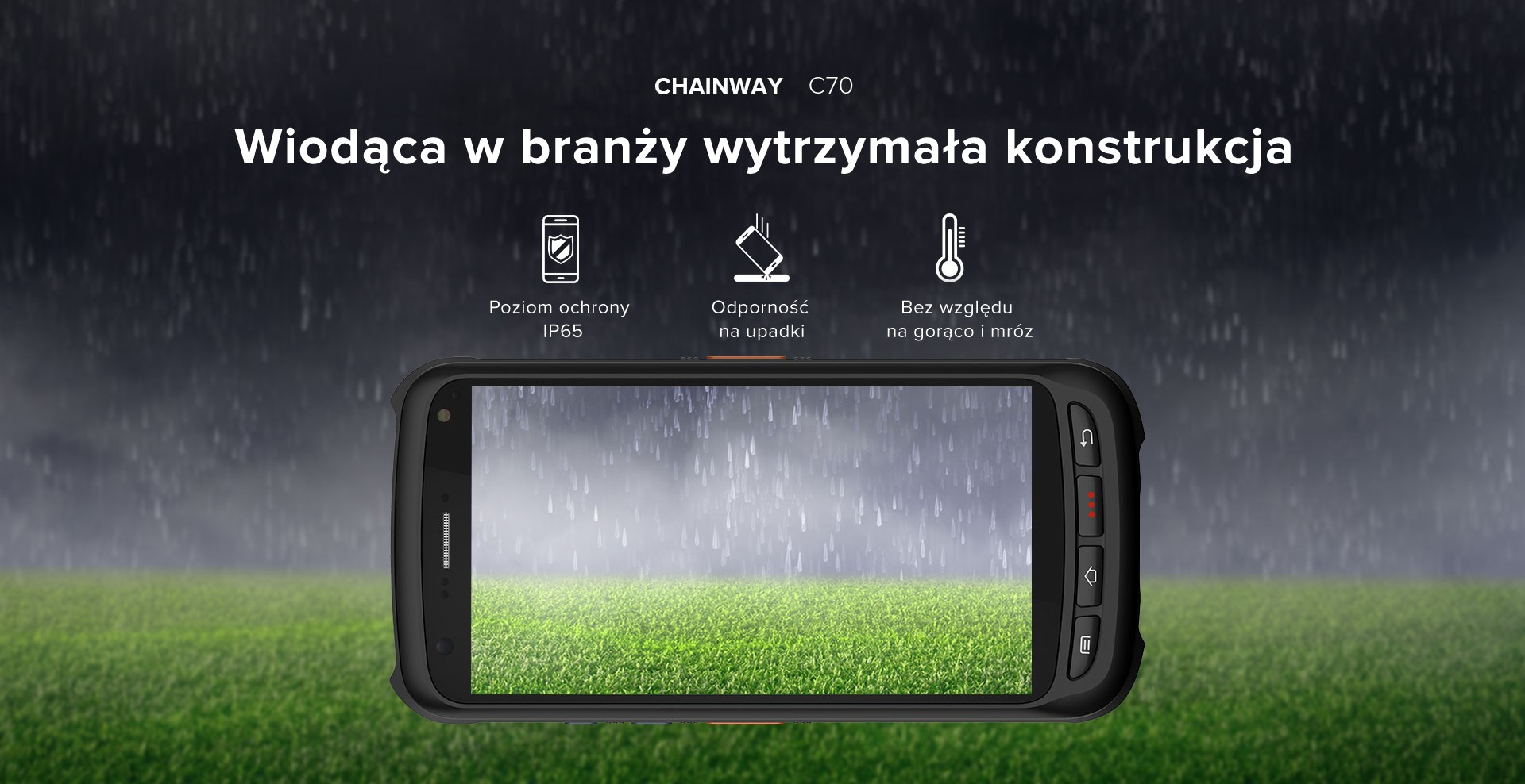 Chainway C70 - Wiodąca w branży wytrzymała konstrukcja. Poziom ochrony IP65. Odporność na upadki. Bez względu na gorąco i mróz.