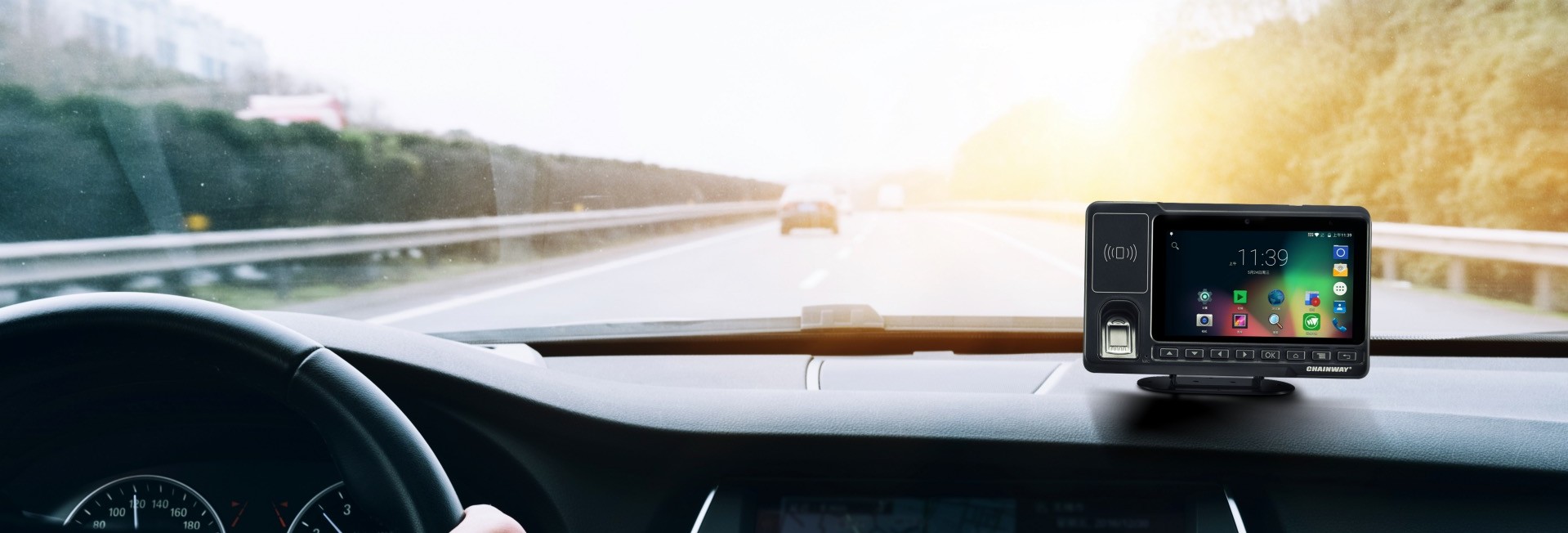 man driving car from rear view on the highway.
