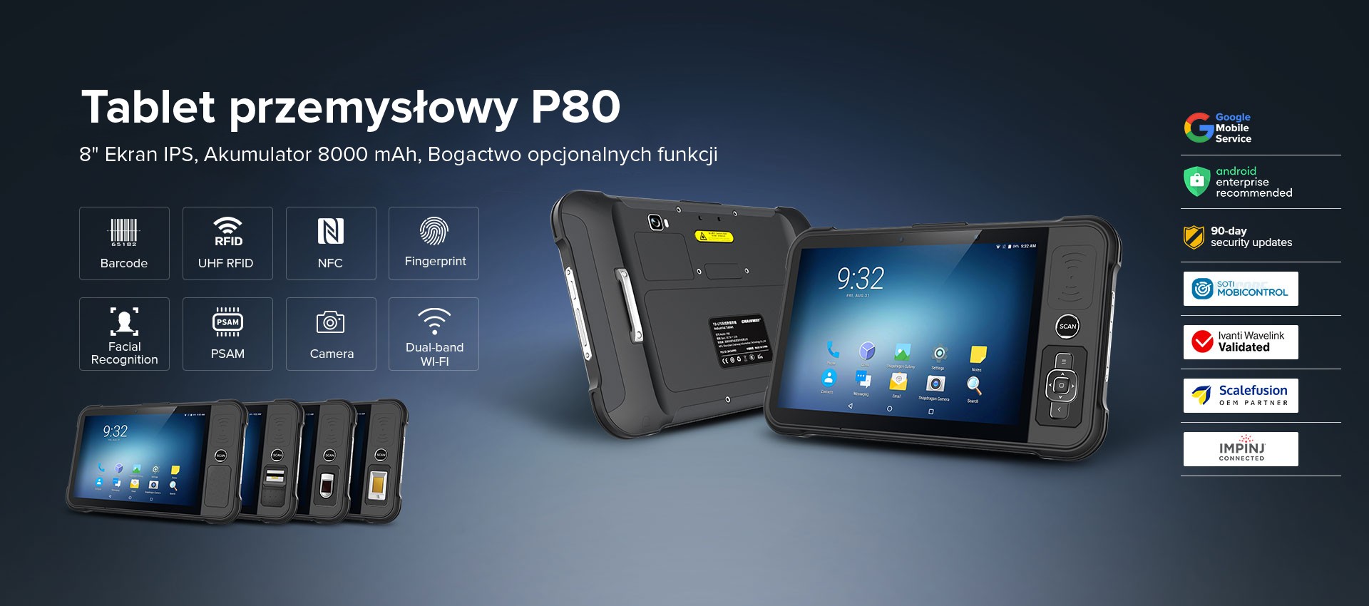 Chainway P80 Tablet przemysłowy Android 9 8″ ekran, akumulator 8000 mAh, mnogość dostępnych funkcji