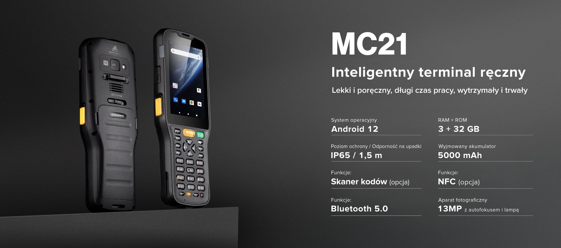 Chainway MC21 Komputer mobilny Android 12 Łatwiejszy w użyciu, bardziej opłacalny, solidny i wytrzymały