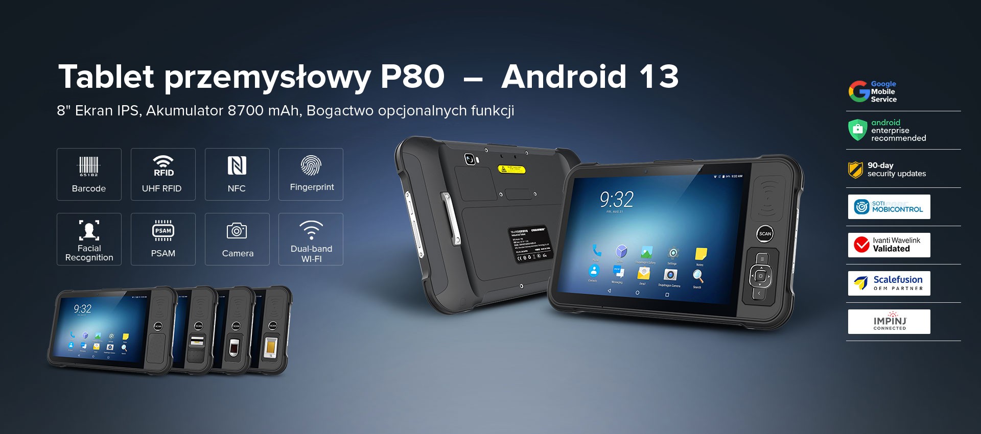 Chainway P80 Tablet przemysłowy Android 13 8″ ekran, akumulator 8700 mAh, mnogość dostępnych funkcji